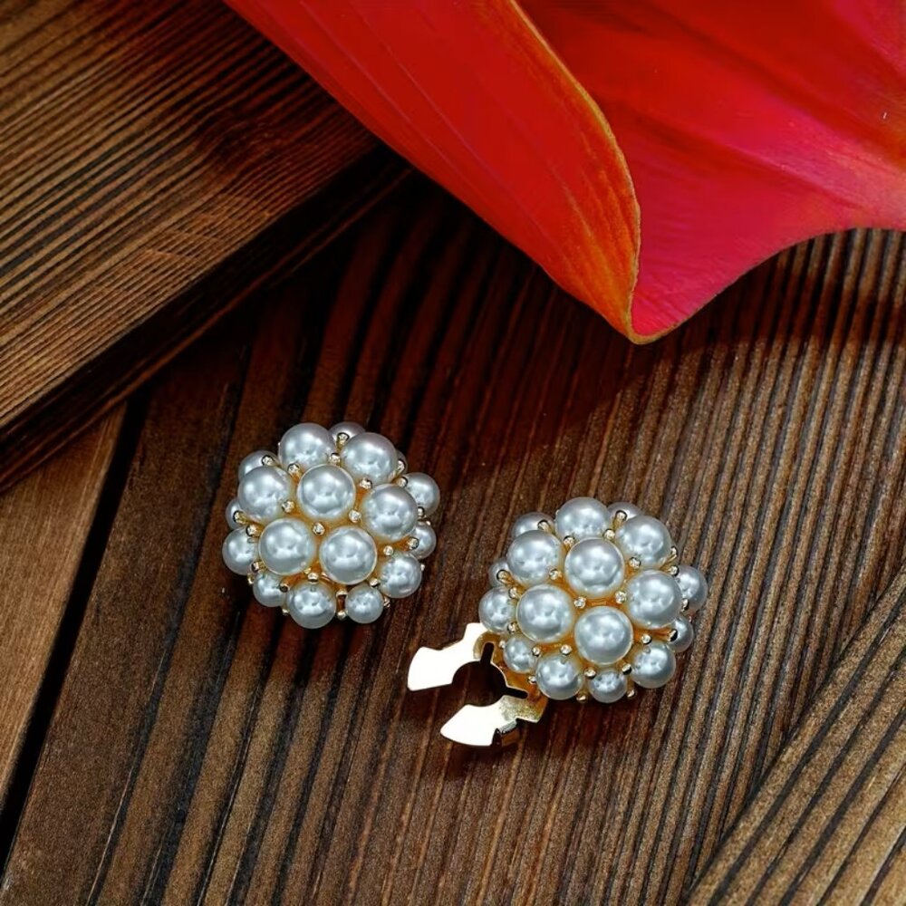 Fashion Button Covers | Alloy Metal with Bright Imitation Pearl Clusters